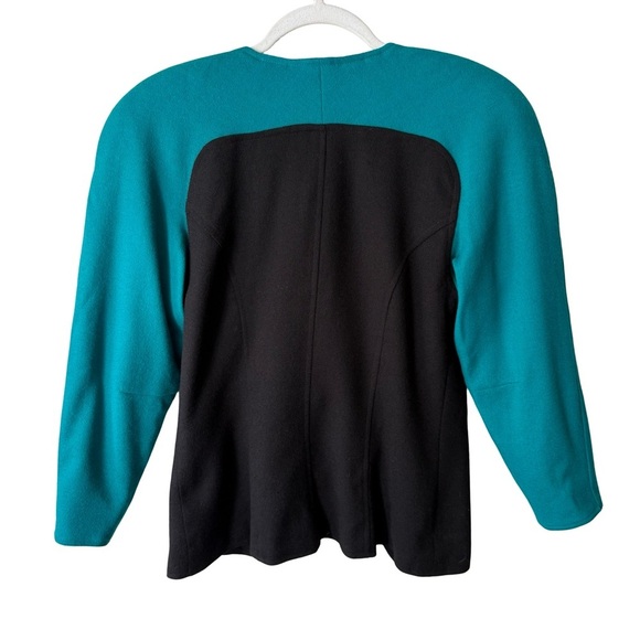 Vintage Beamer Teal and Black Women's Colorblock 80s 90s Wool Blazer Size 6P - Picture 2 of 15